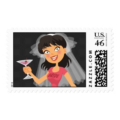 Bachelorette Party Bride Cartoon Stamp