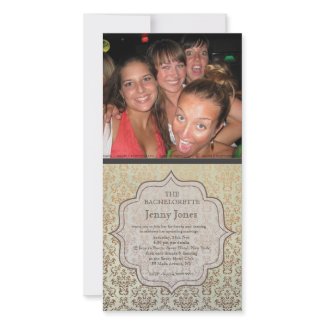 Bachelorette Party Caramel Damask Photo Invite photocard