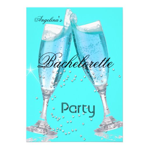 Bachelorette Party Champagne teal blue Custom Invitation