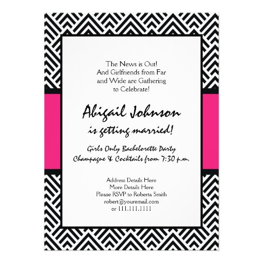 Bachelorette Party Chevron Chic Hot Pink Monogram Custom Invites
