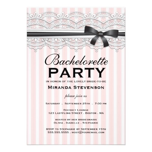 Bachelorette Party Chic Lace Garter Invitation (front side)