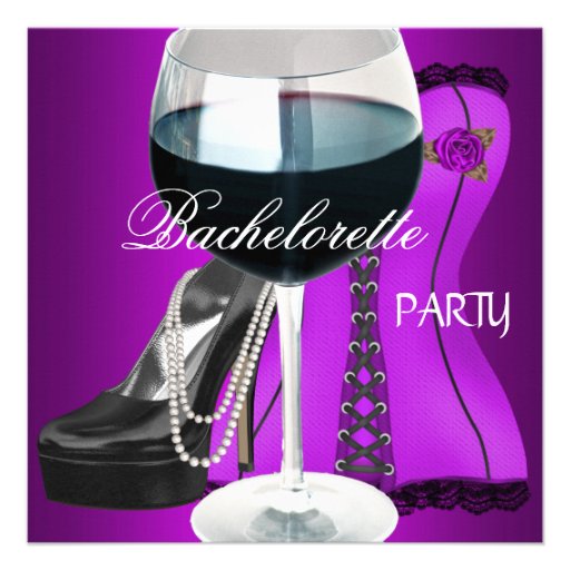 Bachelorette Party Cocktails Magenta Black Corset Custom Invites