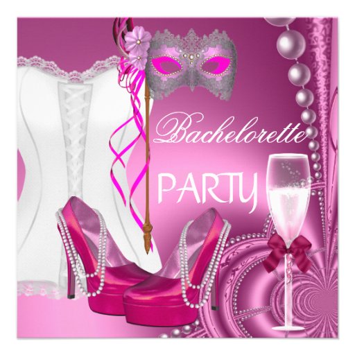 Bachelorette Party Corset Pink Shoes mask Custom Invites