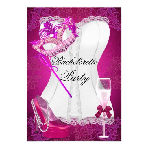Bachelorette Party Corset Pink Shoes mask Custom Invites