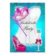 Bachelorette Party Corset Teal Pink Shoes mask Personalized Invite