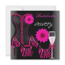 Bachelorette Party Corset Zebra Black Pink Shoes Invitation