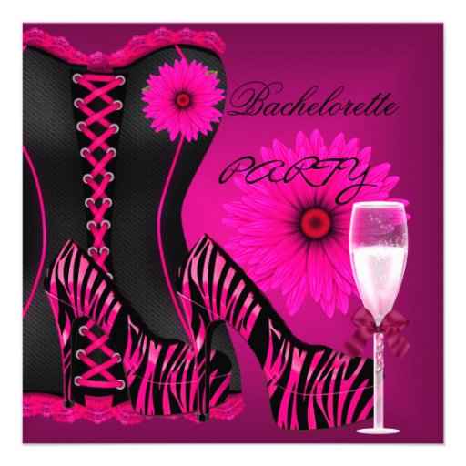 Bachelorette Party Corset Zebra Black Pink Shoes Personalized Announcements