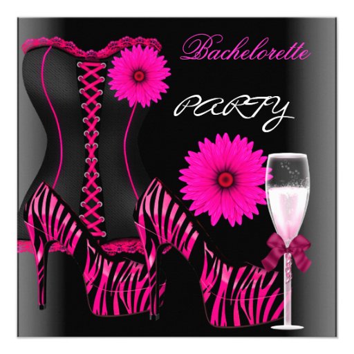 Bachelorette Party Corset Zebra Black Pink Shoes Invitation