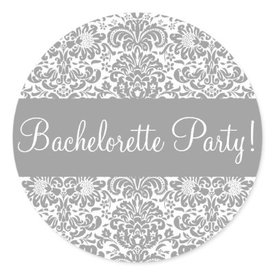 Bachelorette Party Damask Envelope Seal Round Stickers by hummingbirdcake