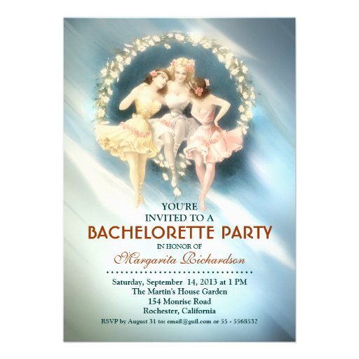 bachelorette party elegant blue stylish invitation