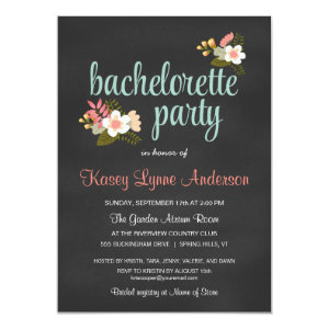 Bachelorette Party Floral Chalkboard Invitations