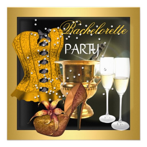 Bachelorette Party Gold Black Corset Shoes Personalized Invitation