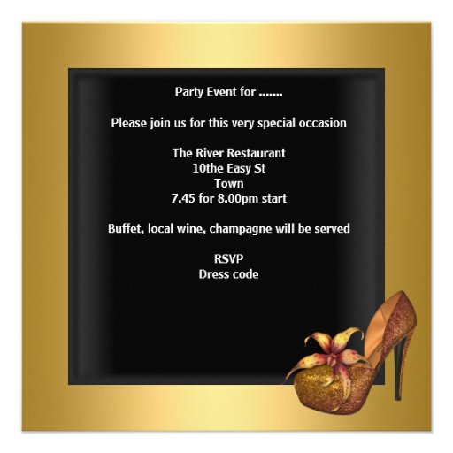 Bachelorette Party Gold Black Corset Shoes Personalized Invitation
