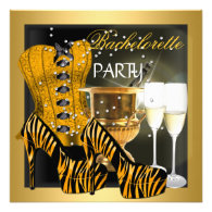 Bachelorette Party Gold Black Corset Zebra Shoes Custom Announcement