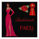 Bachelorette Party Gold Black Red Dress Personalized Announcements
