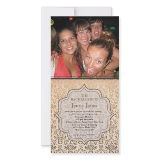 Bachelorette Party Gold Champagne Damask Invite photocard
