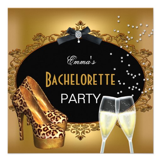 Bachelorette Party Gold Leopard Black Shoes 2 Custom Announcements