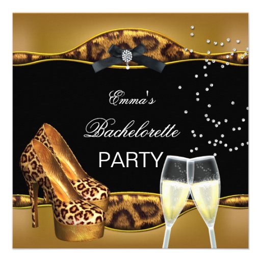 Bachelorette Party Gold Leopard Black Shoes Invitation