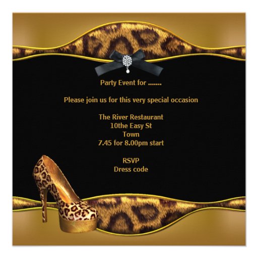 Bachelorette Party Gold Leopard Black Shoes Invitation