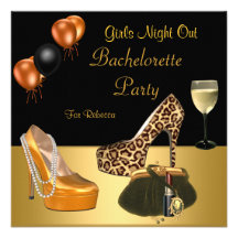 Bachelorette Party Gold Shoes Hi Heels Wine Glass Personalized Announcements