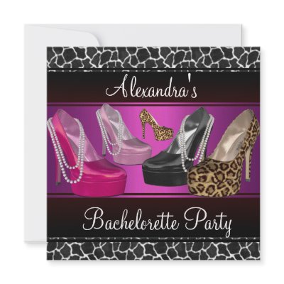Bachelorette Party Hi Heel Shoes Bright Pink Announcements by Zizzago