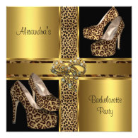 Bachelorette Party Hi Heel Shoes Leopard Gold 2 Personalized Invites