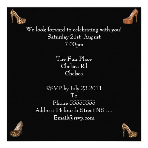 Bachelorette Party Hi Heel Shoes Leopard Gold 2 Personalized Invites