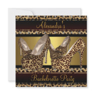 Bachelorette Party Hi Heel Shoes Leopard Gold invitation