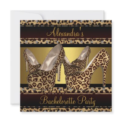Bachelorette Party Hi Heel Shoes Leopard Gold Custom Announcements by Zizzago