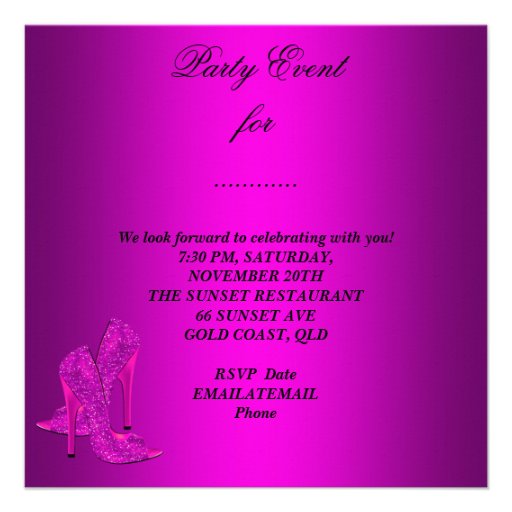 Bachelorette Party Hot Pink purple Shoes Personalized Invitation