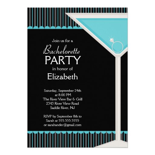 Bachelorette Party Invitation Martini Glass Blue