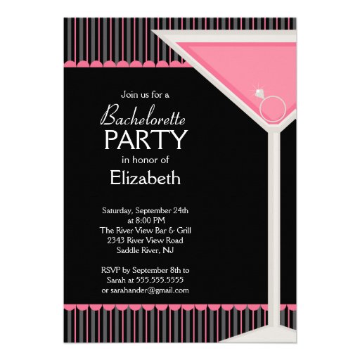 Bachelorette Party Invitation Pink Martini Glass