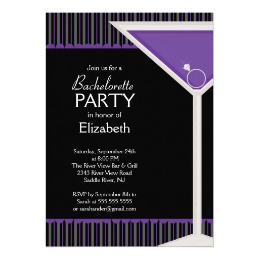 Bachelorette Party Invitation Purple Martini Glass