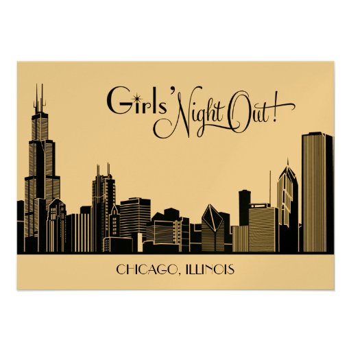 Bachelorette Party Invitations | Chicago Skyline (front side)