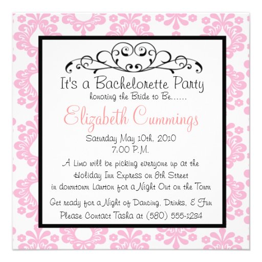 bachelorette party invite fun simple classy pink