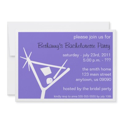 Bachelorette Party Invite Martini Glass Med Purple by WindyCityStationery