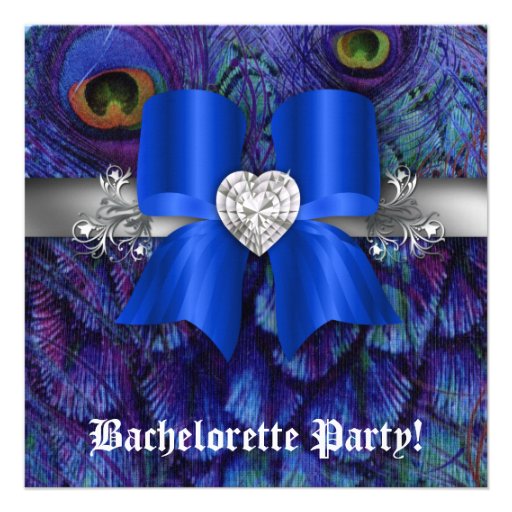 Bachelorette Party Invite Peacock Bow Blue Heart