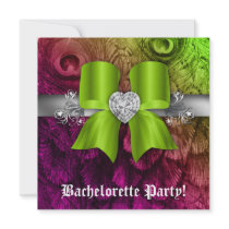 Bachelorette Party Invite Peacock Bow Lime Heart