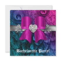 Bachelorette Party Invite Peacock Bow Pink Heart
