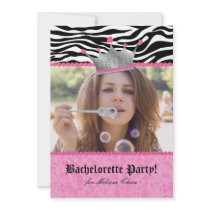 Bachelorette Party leopard Crown Lace Heart Pink Custom Invitations