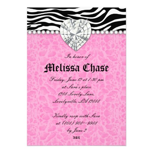 Bachelorette Party leopard Pearls Lace Heart Pink Personalized Invite