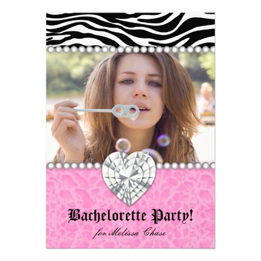 Bachelorette Party leopard Pearls Lace Heart Pink Personalized Invite