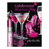 Bachelorette Party Lipstick Pink Shoes Champagne Personalized Flyer