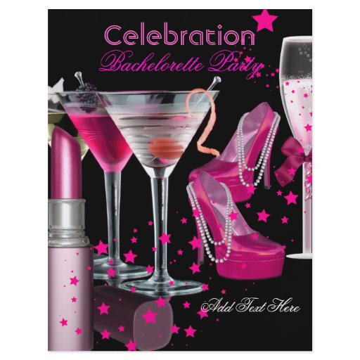 Bachelorette Party Lipstick Pink Shoes Champagne Personalized Flyer