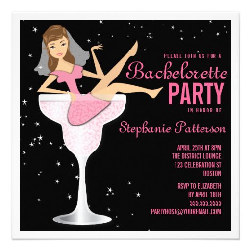 Bachelorette Party Pink Cocktail Bride Invitation
