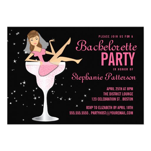 Bachelorette Party Pink Cocktail Bride Invitation (front side)