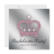Bachelorette Party Pink Princess Crown Tiara Silve Personalized Announcement