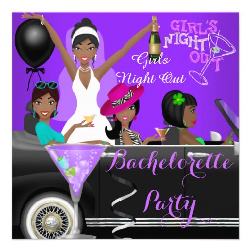 Bachelorette Party Purple Fun Limo Car Cocktails Custom Invites
