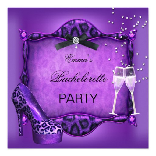 Bachelorette Party Purple Leopard Black Shoes 2 Personalized Invitation