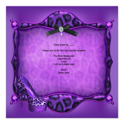 Bachelorette Party Purple Leopard Black Shoes 2 Personalized Invitation